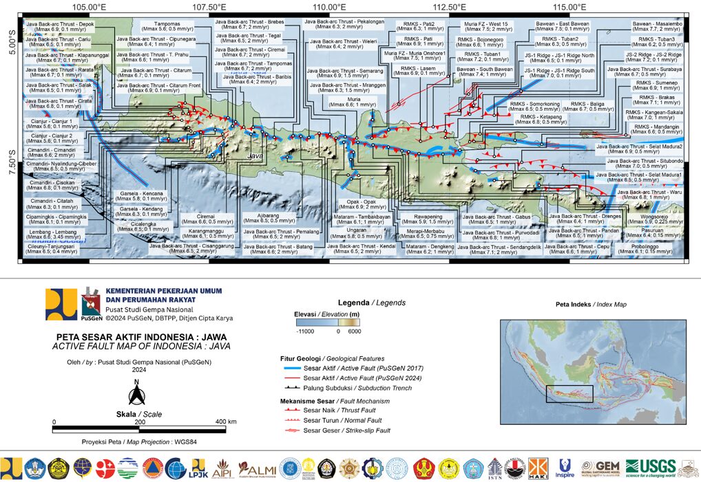 Sesar aktif di Pulau Jawa (Pusgen, 2024)