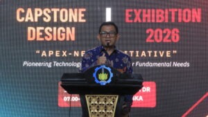 Kepala Departemen Teknik Mesin ITS Dr Eng Ir Sutikno ST MT IPM AEng ketika menyampaikan sambutan pada Pameran Capstone Design 2026