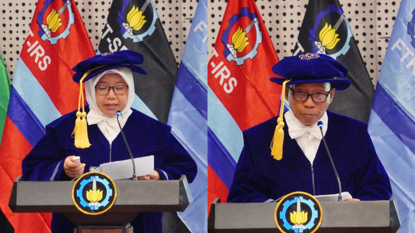 (dari kiri) Prof Diah Susanti ST MT PhD dan Prof Dr Ir Suwadi MT saat mempresentasikan orasi ilmiahnya