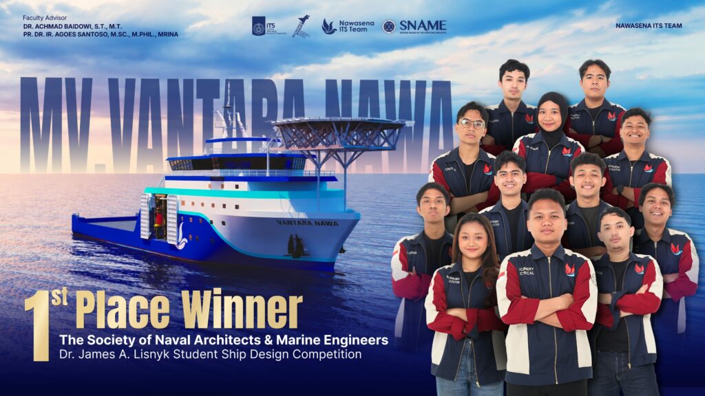 Tim riset Nawasena ITS yang berhasil membawa pulang Juara 1 pada kompetisi Dr James A Lisnyk Student Ship Design Competition 2026