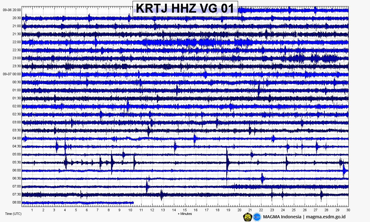 Laporan Seismogram Gunung Anak Krakatau secara langsung yang ditampilkan pada laman Magma Indonesia milik BVMBG (Foto: Magma Indonesia)