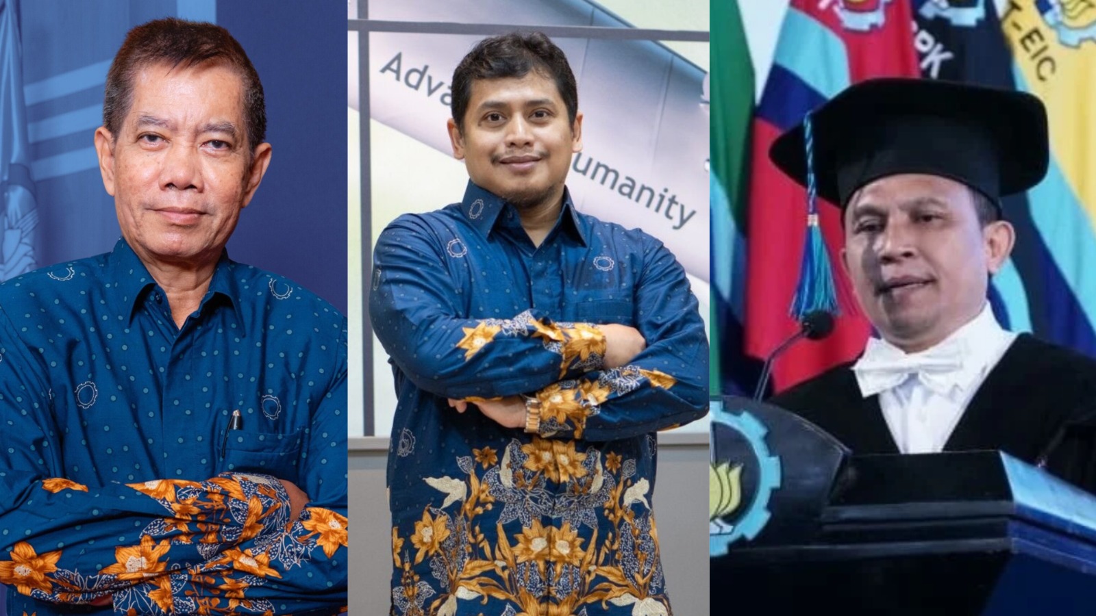 (dari kiri) Prof Dr Ir Mahfud DEA, Prof Adi Setyo Purnomo SSi MSc PhD, dan Prof Suprapto SSi MSi PhD yang juga masuk dalam daftar World's Top 2% Scientist 2026