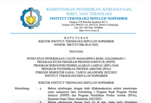 PENGUMUMAN KELULUSAN PROGRAM PROFESI ITS GELOMBANG 1 2022/2023