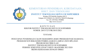 PENGUMUMAN HASIL PENERIMAAN MAHASISWA BARU PROGRAM PASCASARJANA ITS SKEMA KERJASAMA DENGAN BMKG