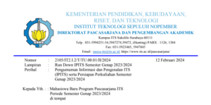 PENGUMUMAN INFORMASI DAN PENGENALAN ITS (IPITS) SERTA PERSIAPAN PERKULIAHAN SEMESTER GENAP 2023/2024