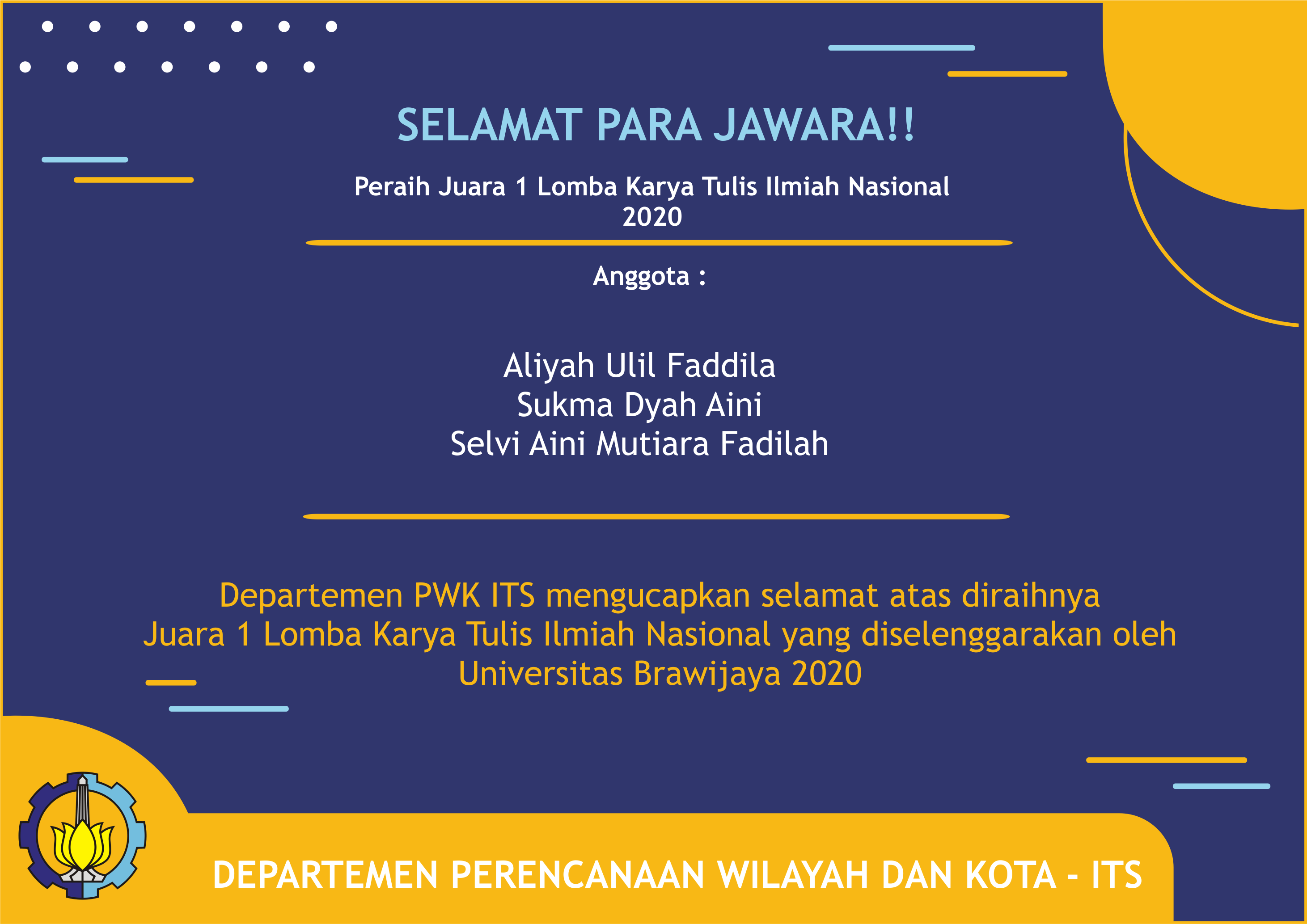 Juara 1 Lomba Karya Tulis Ilmiah Nasional 2020 Departemen Perencanaan Wilayah Dan Kota