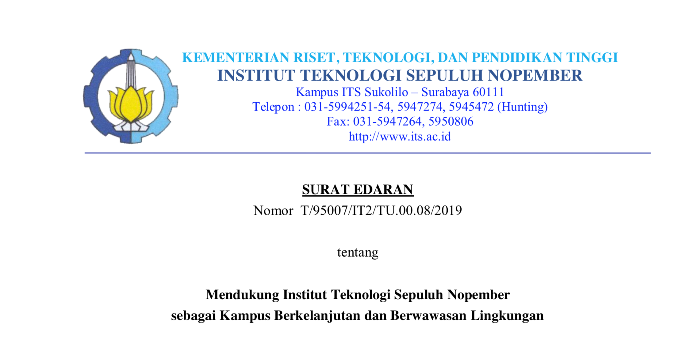 Mendukung Institut Teknologi Sepuluh Nopember sebagai Kampus Berkelanjutan dan Berwawasan Lingkungan