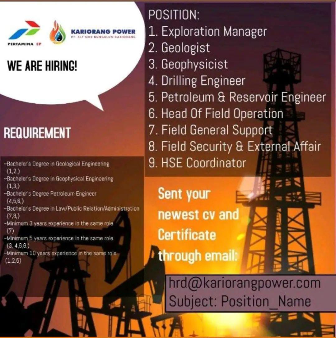 Open Recruitment for Geophysical, Geological, Petroleum Engineer by
