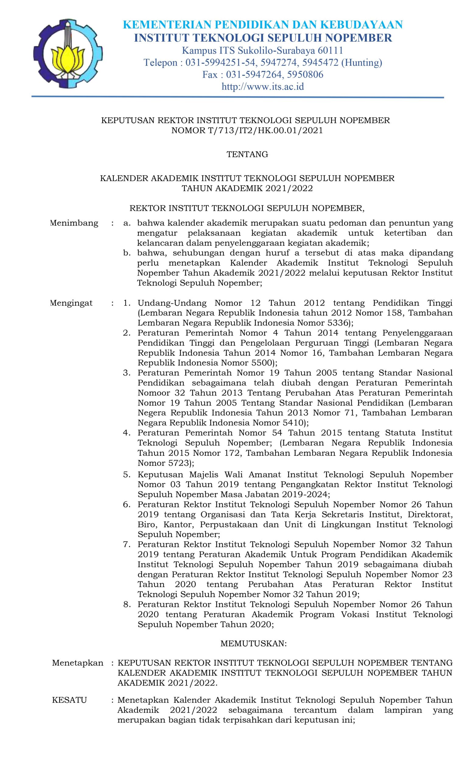 Kalender Akademik - Departemen Teknik Material