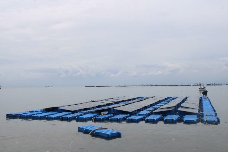 The Solar2Wave offshore floating solar power plant installed in Gili Ketapang as a test site