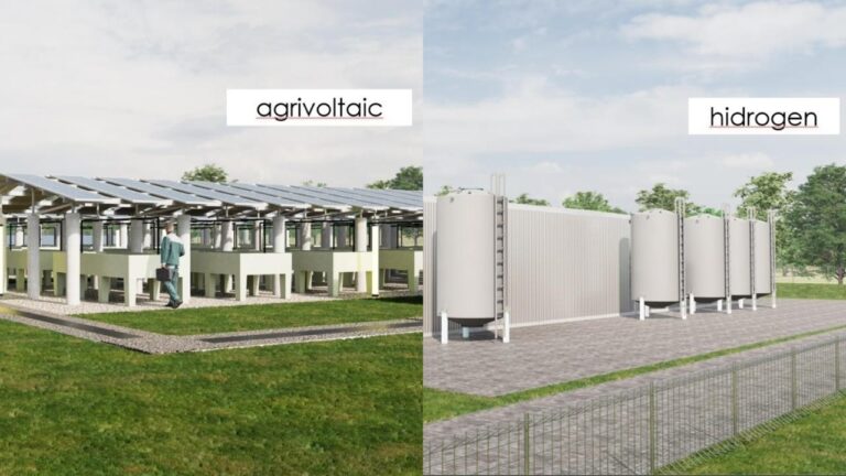 The agrivoltaic living laboratory area and hydrogen fuel cell-based power plant at the Renewable Energy Integration Demonstrator of Indonesia (REIDI) project within the ITS Campus.