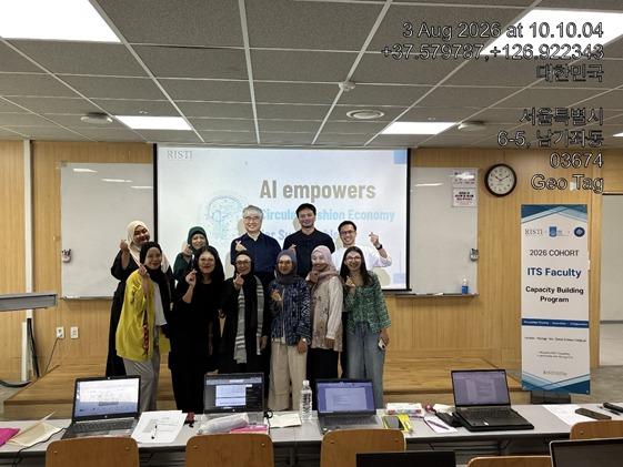 The ITS delegation, together with facilitators from RISTI and representatives from partner universities, captured a commemorative group photograph during the on-site programme held from 2 to 9 August 2026.