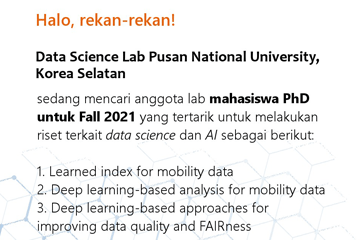 Open Recruitment Current Student Ph.D in Data Science Laboratory Pusan National University