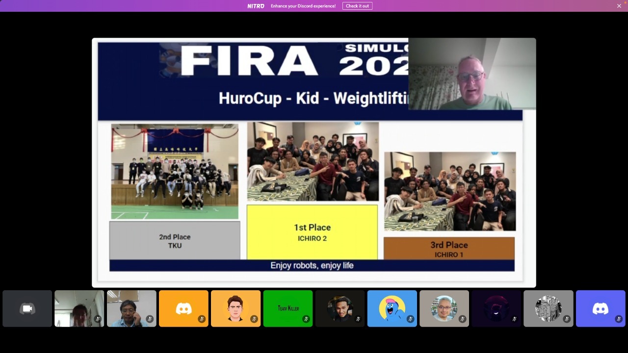 Penyerahan penghargaan FIRA Humanoid Robot Cup (HuroCup) 2022 kelas Kid Size kategori Weightlifting yang digelar secara daring
