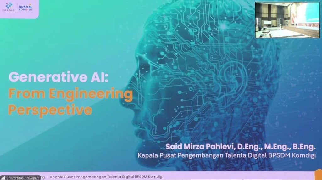 Penyampaian materi Generative AI pada Workshop AITF x ITS 2026 di Universitas Brawijaya.